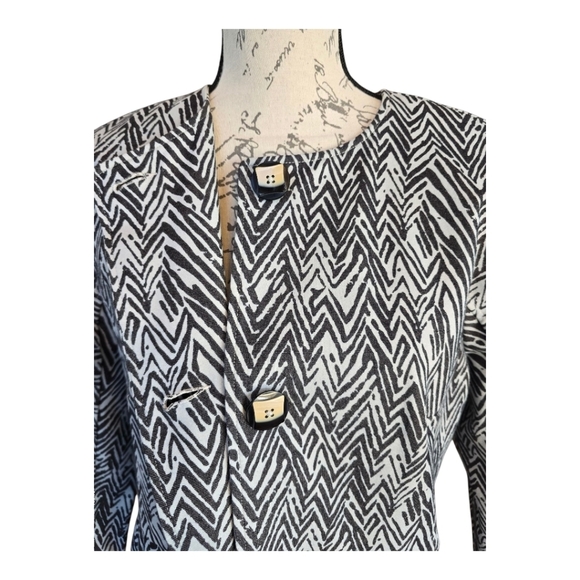 Cabi Grey White 3/4 Sleeve Chevron Print Ponte Knit Blazer Jacket L - Picture 5 of 11